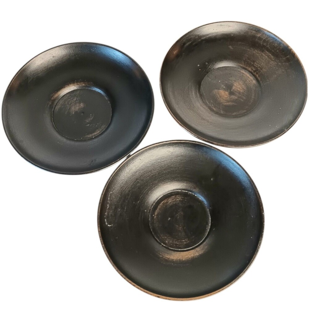 3 Wood Plates Saucers Handpainted Dark Brown Andrea By Sadek Made In Japan 4.75"